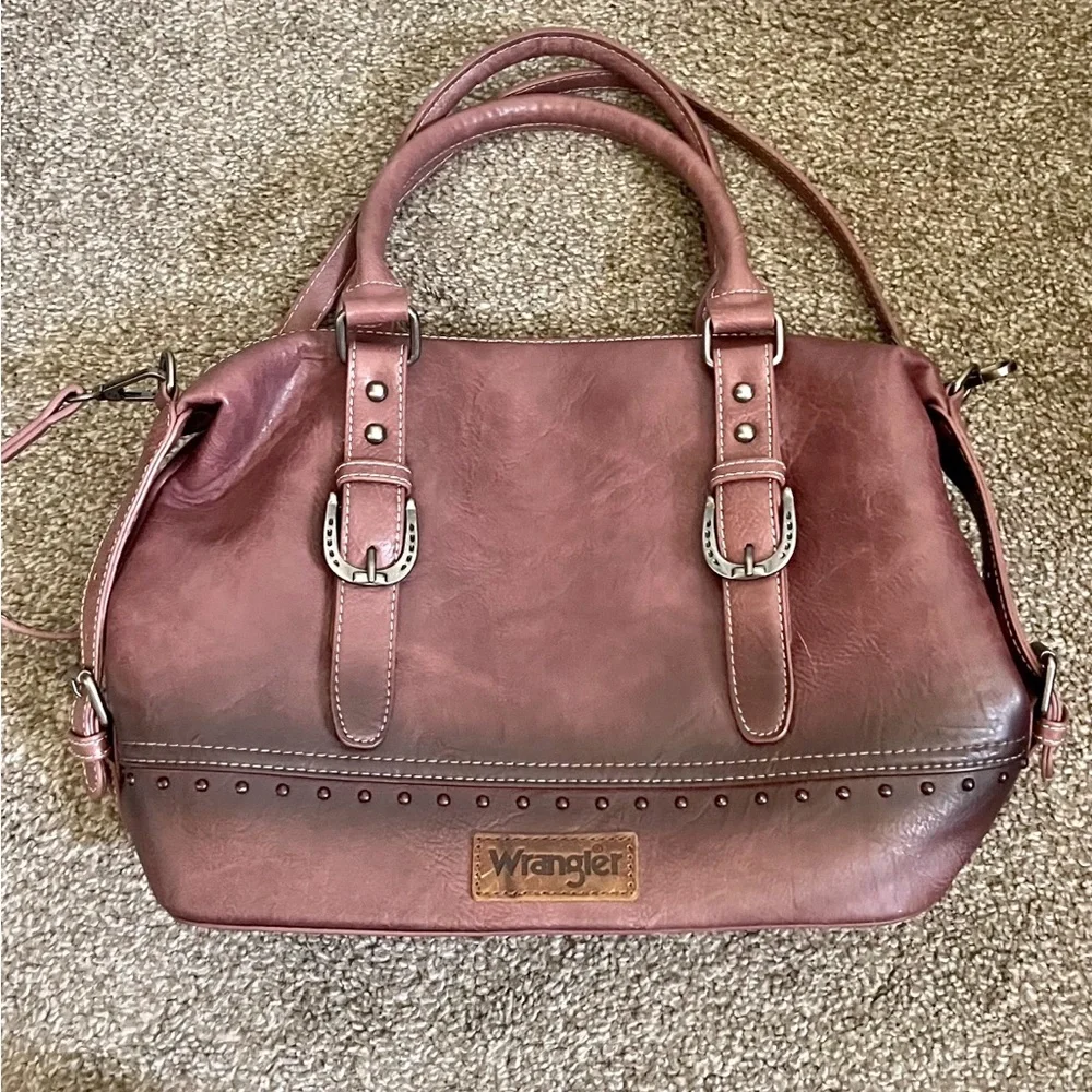 Wrangler Western Doctor Bag Satchel Brown Horse Shoe Accents Rodeo Equestrian